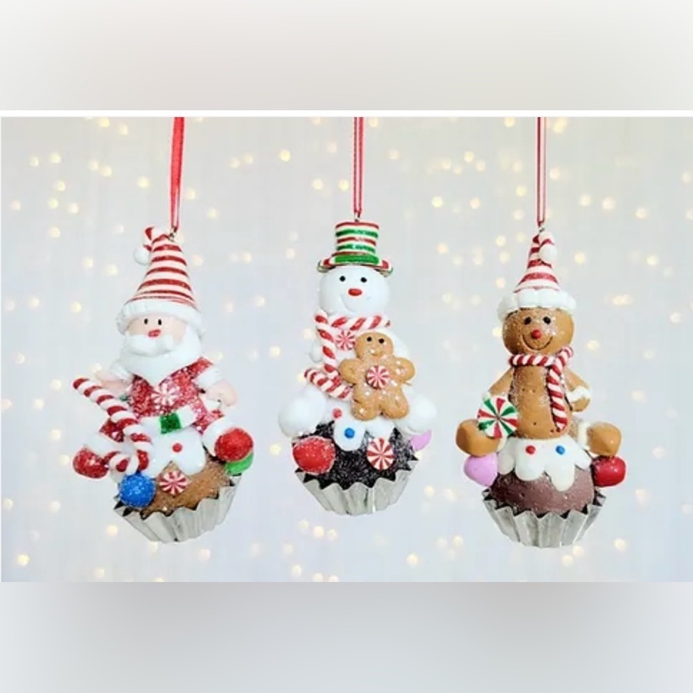 Kurt Adler Christmas Gingerbread Iced Dimensional Ornaments in Tin Baking Cup